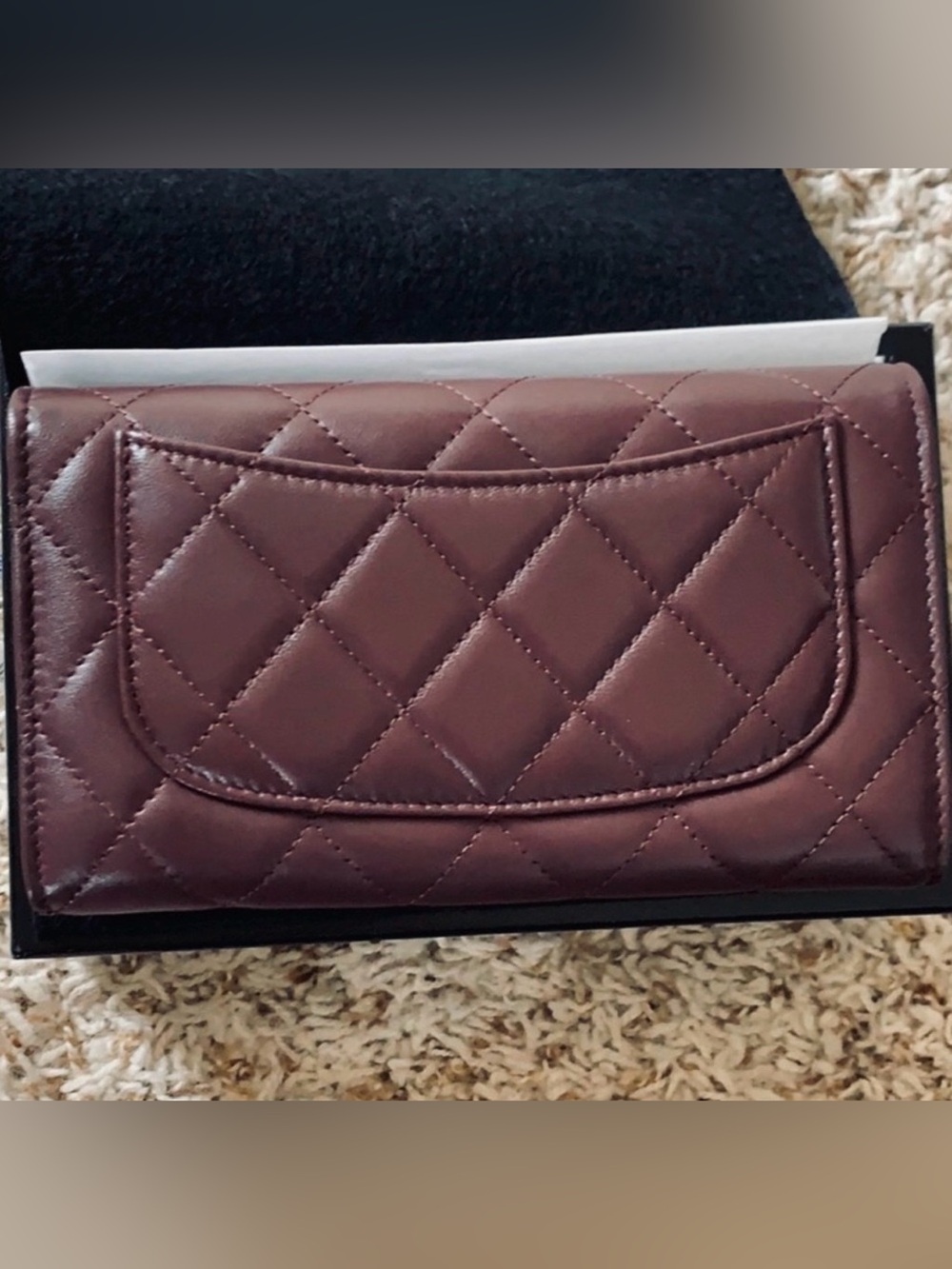 CHANEL Diamond Quilt Stitch Leather Plum Eggplant Flap Clutch Wallet Bag - Picture 3 of 14